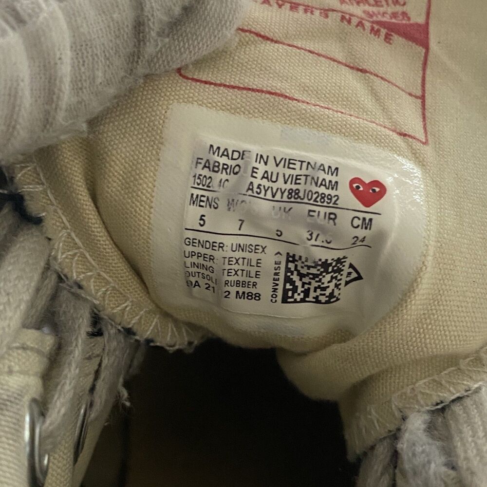 CDG Converse Womens 7 High Top Black Streetwear Y2K Casual Preppy - Picture 6 of 6